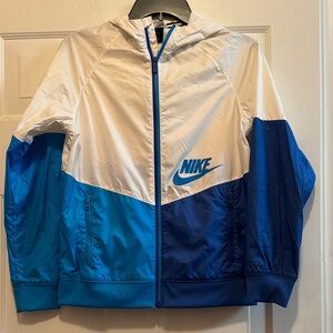 Nike White and Blue Hooded Windbreaker
